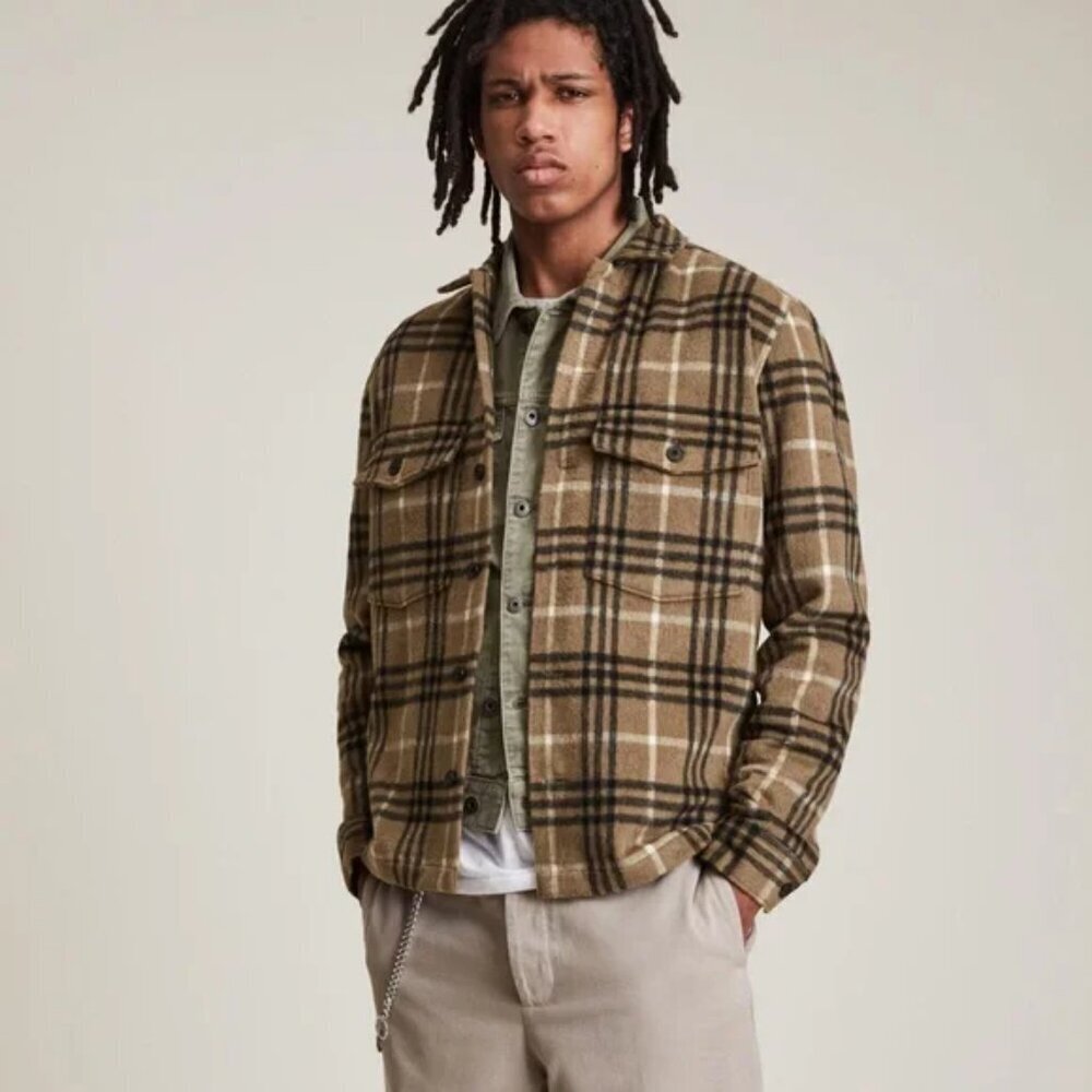 ALLSAINTS Bertholdt Heavyweight Overshirt Jacket Dusty Olive Green Size Large